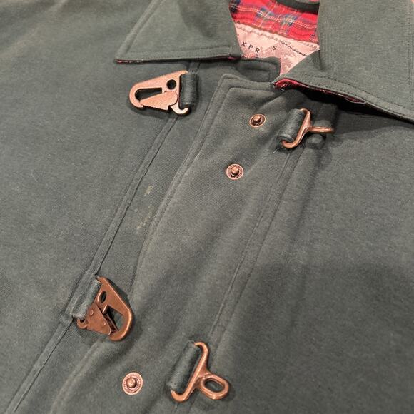 VTG 80s Express French Country Green Jacket Plaid Accent Latch Hook Small - Picture 7 of 11